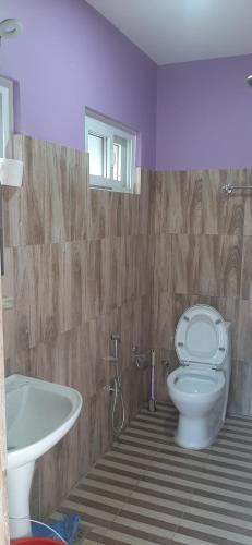 a bathroom with a toilet and a sink at Small house in boshan kathmandu in Dakshīnkāli