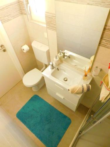 a bathroom with a sink and a toilet and a mirror at Vita in Bribir