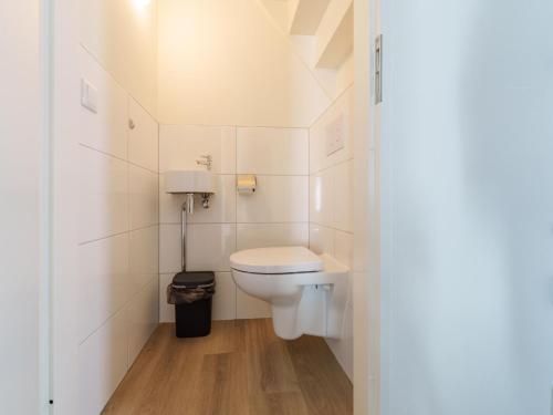 een kleine badkamer met een toilet en een wastafel bij Nice holiday home with sauna near a lake in Simonshaven