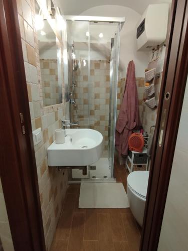ein Bad mit einem Waschbecken und einem WC in der Unterkunft La casetta di Patry in Tarquinia