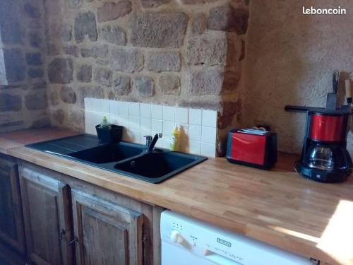 - une cuisine avec un évier et un comptoir dans l'établissement Maison du Bûcheron, à Beaulieu-sur-Dordogne