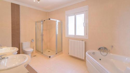 a bathroom with a shower and a toilet and a sink at Villa María de Periana by Ruralidays in Periana