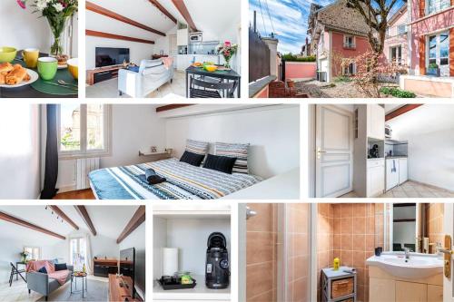 un collage de fotos de una cocina y una casa en Cosy Revy - Proche Paris, en Saint-Michel-sur-Orge