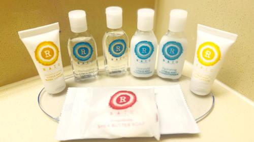 a group of bottles of cleaning products on a counter at Comfort Inn Salt Lake City Downtown in Salt Lake City