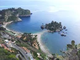 an aerial view of an island in a body of water at Holiday Home Gionny & Mary in Taormina