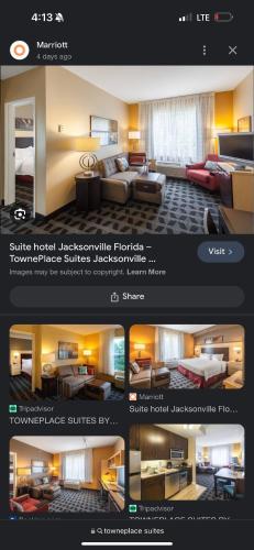 página web de una habitación de hotel con sala de estar en TownePlace Suites Jacksonville Airport, en Jacksonville