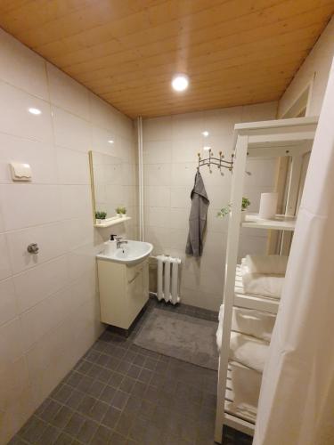 ein kleines Bad mit einem Waschbecken und einer Dusche in der Unterkunft Airbnb Veriora in Veriora