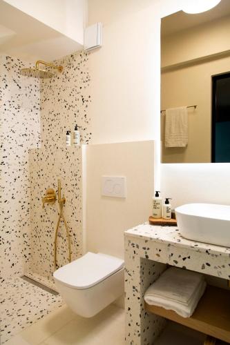 a bathroom with a toilet and a sink at Aegean Stories pelagos suites in Avlákia
