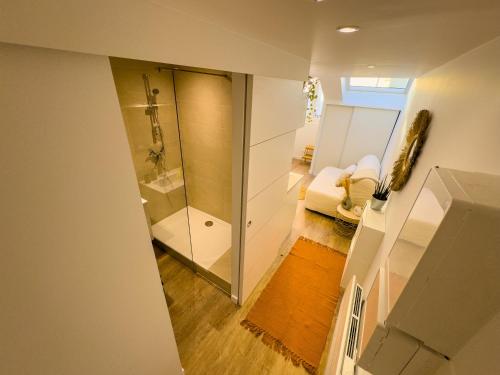 La salle de bains est pourvue d'une douche à l'italienne et de toilettes. dans l'établissement Le petit Jean - Studio hyper centre, à Grenoble