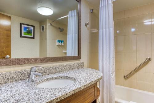 a bathroom with a sink and a shower at Drury Inn and Suites St Louis Collinsville in Collinsville