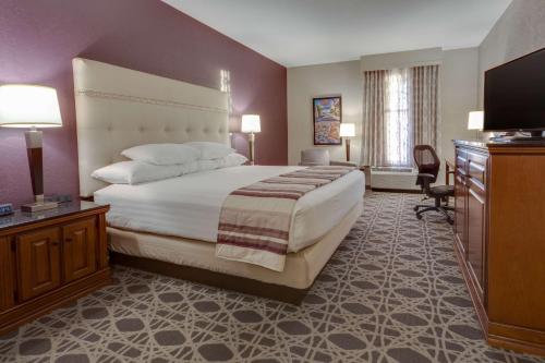 a hotel room with a large bed and a flat screen tv at Drury Inn & Suites Las Cruces in Las Cruces
