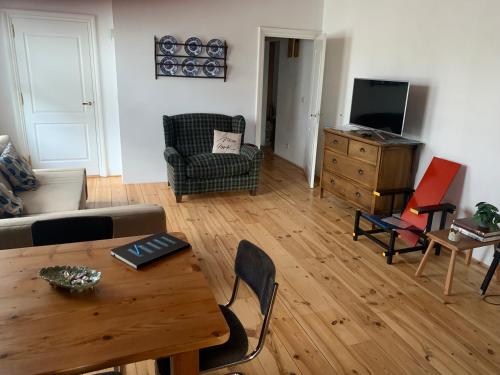 Televisyen dan/atau pusat hiburan di "De Walvisch", appartement in authentieke boerderij
