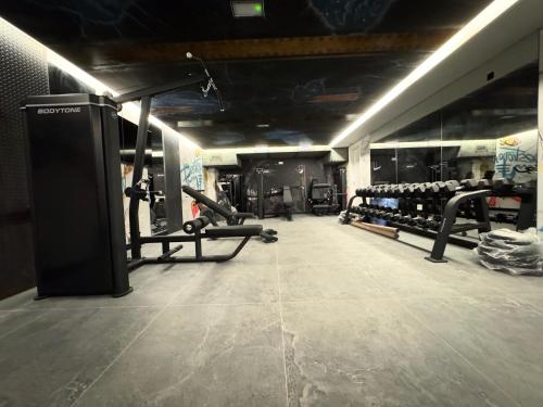 a gym with several treadmills and machines in it at Apartamentos Identia Sport by gaiarooms in León