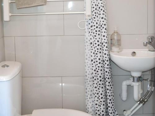 La salle de bains est pourvue de toilettes blanches et d'un lavabo. dans l'établissement Half Pint - Uk46614, à Tain