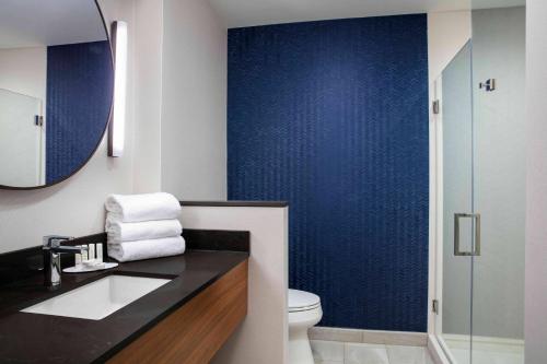 a bathroom with a sink and a toilet and a mirror at Fairfield by Marriott Inn & Suites Lewisburg in Lewisburg