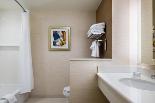 een witte badkamer met een wastafel en een toilet bij Fairfield Inn & Suites by Marriott San Diego North/San Marcos in San Marcos