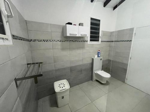 La salle de bains est pourvue de toilettes et d'un lavabo. dans l'établissement Villa bohème Gîte vue sur mer et montagne, à Vieux-Habitants