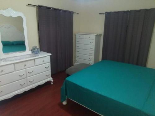 a bedroom with a bed and a dresser and a mirror at PINEVALLEY APT.SUITE 3A 