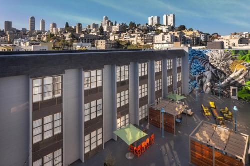 a rendering of the exterior of a building with a mural at Marriott Vacation Club®, San Francisco   in San Francisco