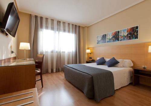 um quarto de hotel com uma cama e uma televisão em Porcel Avant em Torrejón de Ardoz