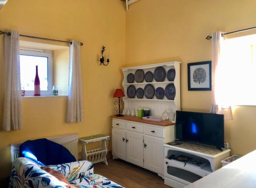 Camera dotata di soggiorno con TV e divano. di Town center duplex with lift a Clonakilty
