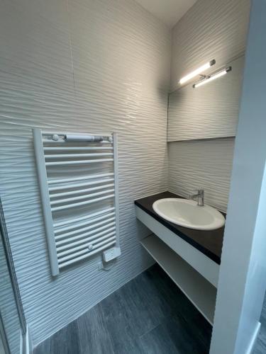ein Bad mit einem Waschbecken und einem Spiegel in der Unterkunft Duplex 4 pièces, 3 chambres in Ivry-sur-Seine