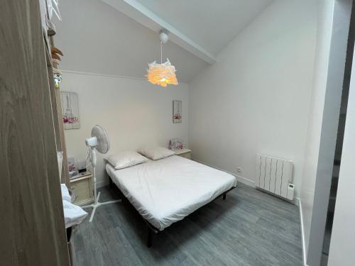 ein Krankenhauszimmer mit einem Bett und einem Ventilator in der Unterkunft Duplex 4 pièces, 3 chambres in Ivry-sur-Seine