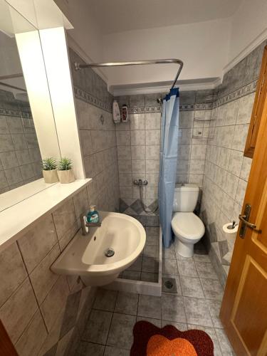 uma casa de banho com um lavatório e um WC em Bratis House 3 em Vartholomión