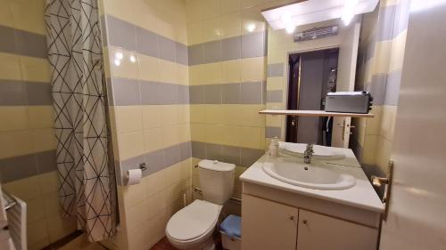 une salle de bain avec toilettes et lavabo dans l'établissement Edelweiss - 2 - Appart RDC - 4 pers, à Les Deux Alpes