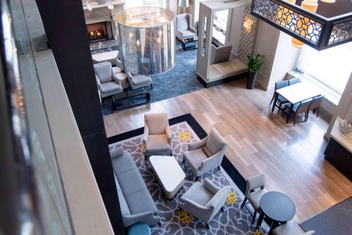 an overhead view of a living room with furniture at Hilton Chicago in Chicago