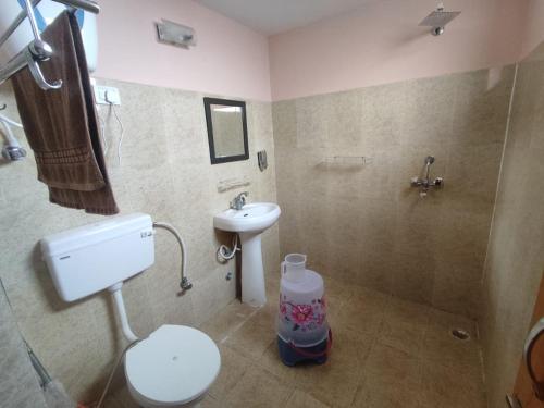 y baño con lavabo, aseo y ducha. en Dream villa, en Leh