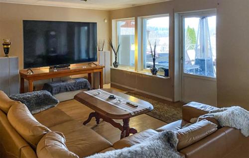 バルデマーシュビークにあるAmazing Home In Valdemarsvik With Wifiのソファと大型テレビのあるリビングルーム