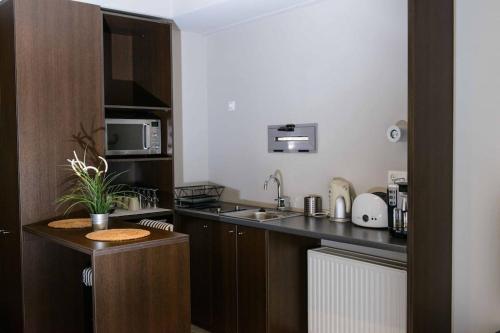 a kitchen with a sink and a counter top at Luxury Flat Cosy Bright in Gazi Kerameikos Metro in Athens