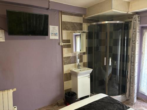 a bathroom with a shower and a sink at HOTEL DU CHATEAU in Paris