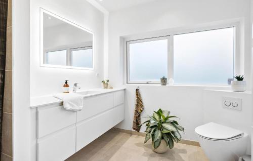 a white bathroom with a toilet and a window at Amazing Home In Roskilde With Kitchen in Roskilde