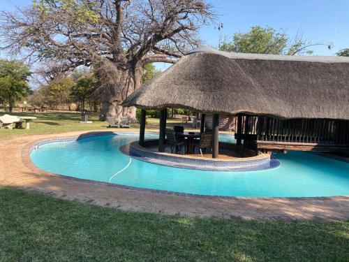 a hut with a table and chairs in a pool at Munati B&B in Musina
