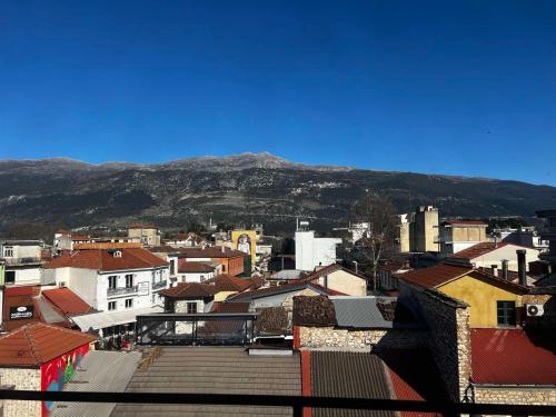 a view of a city with a mountain in the background at Aggelis Urban Life in Ioannina