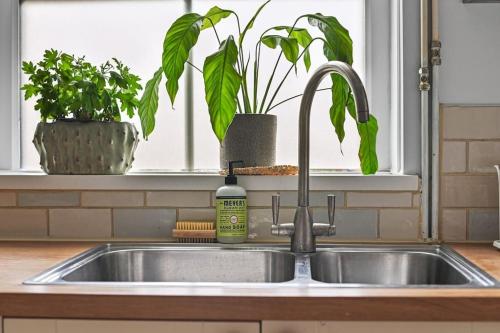 a kitchen sink with a bottle of dish soap on it at St John's Corner Cottage, Bury St. Edmunds in Bury Saint Edmunds