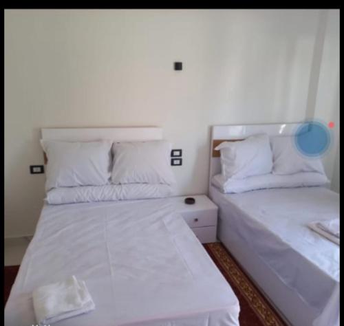 - une chambre avec 2 lits et un frisbee bleu dans l'établissement Villa Joseph, à Al Aqālitah