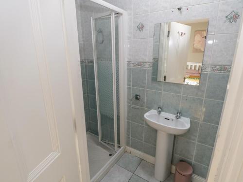 a bathroom with a sink and a shower at Sheemore View in Kilclare