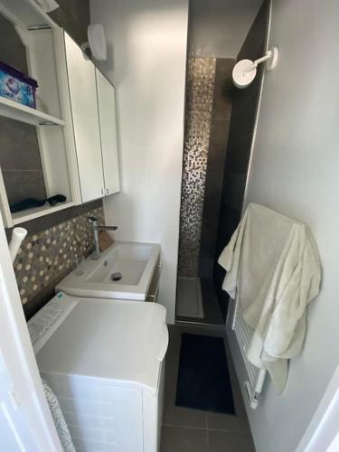 ein kleines Bad mit WC und Waschbecken in der Unterkunft Appartement vu sur mer Bidart in Bidart