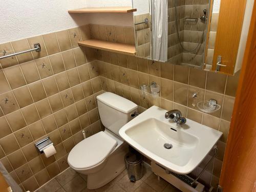 a bathroom with a toilet and a sink at Hortensia H 021 - VIEW studio 4 pers in Veysonnaz