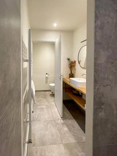 a bathroom with a white toilet and a sink at Hotel B&B Buiten Loon in Loon op Zand