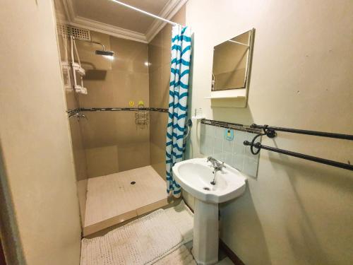 a bathroom with a sink and a shower at 2 Bedroom Self Catering Apartment in Waterkloofridge in Pretoria
