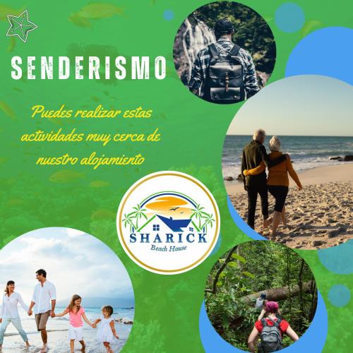 a collage of photos of a family on the beach at Sharick Beach House in Tubará