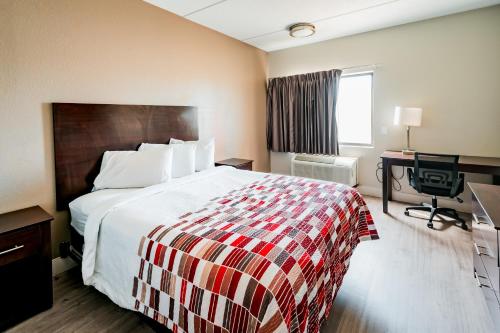 a hotel room with a bed and a desk at Red Roof Inn San Antonio - Seaworld Northwest in San Antonio