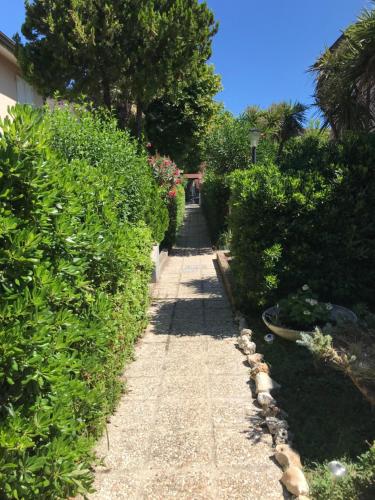 a garden path with bushes on the side of a house at Gelso Appartament in Montemarciano