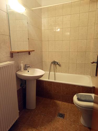 a bathroom with a sink and a tub and a toilet at Kalvou Flat2 in Thessaloniki