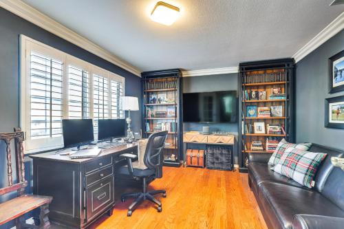 an office with a desk with a computer and a couch at Escondido Home Private Pool, 2 Grills and Fire Pit! in Escondido