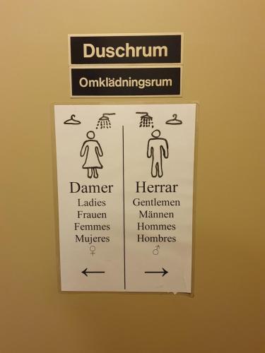a sign on a wall with different signs on it at Sofielund Vandrarhem & Camping in Sala